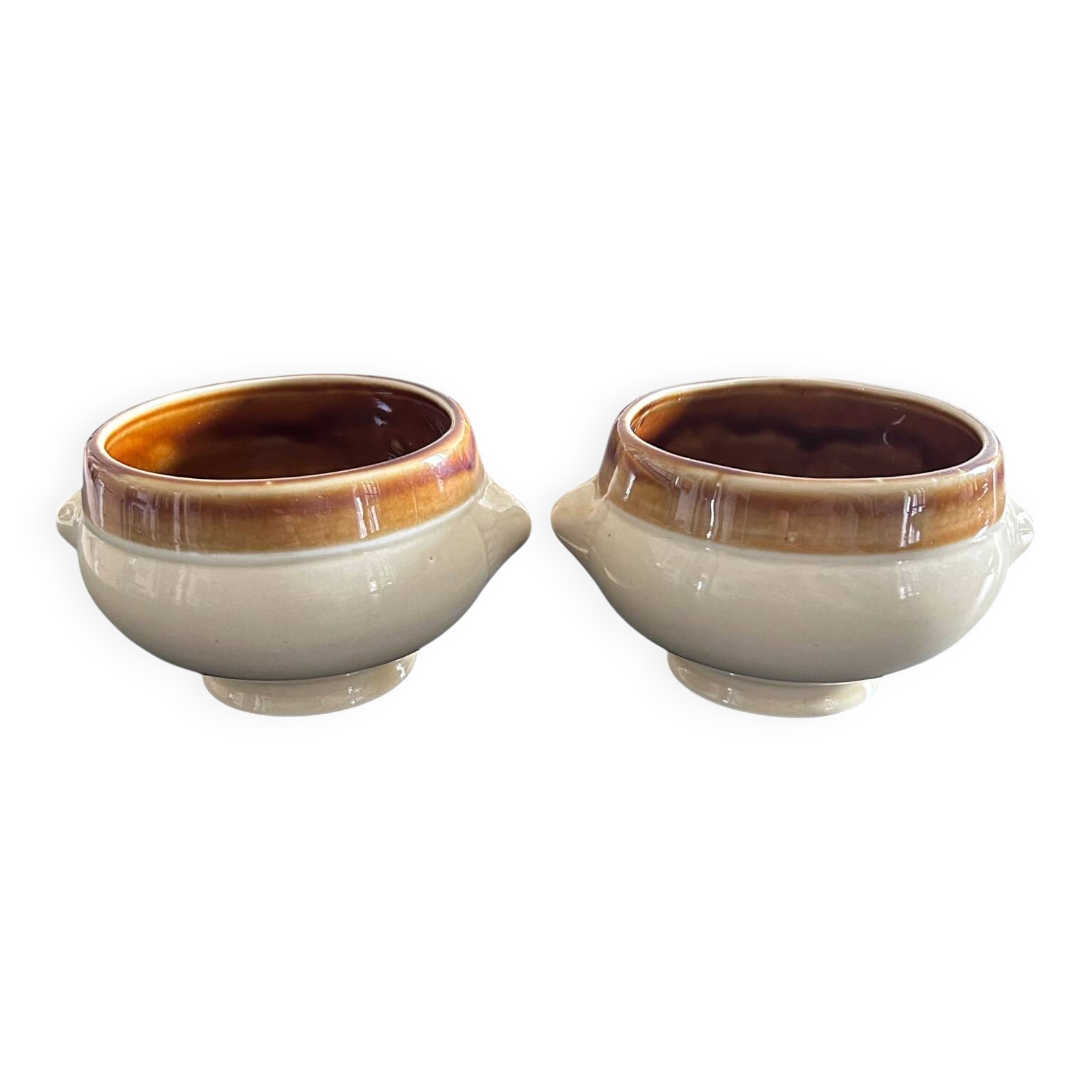 Pair of two-tone soup bowls