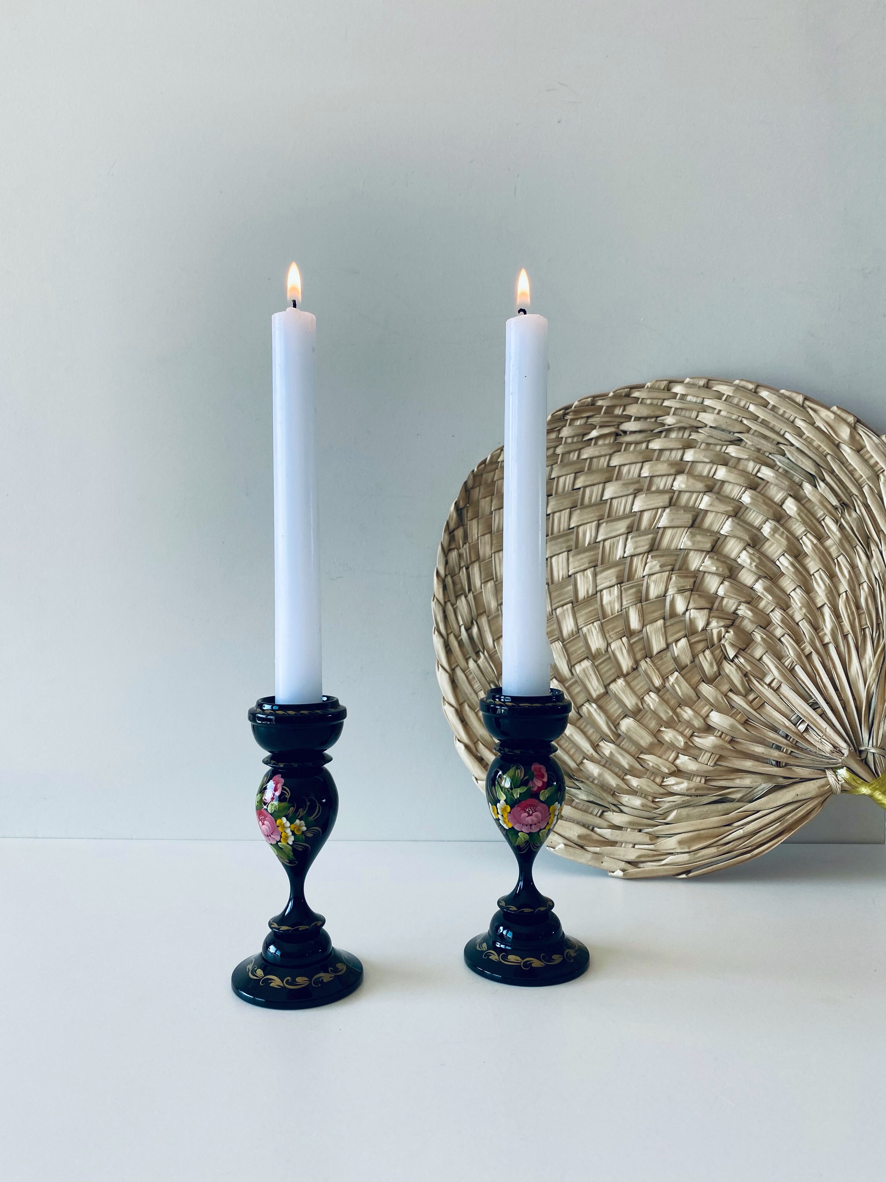 Pair of wooden Ukrainian candlesticks