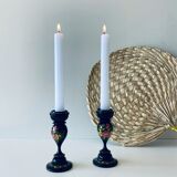 Pair of wooden Ukrainian candlesticks