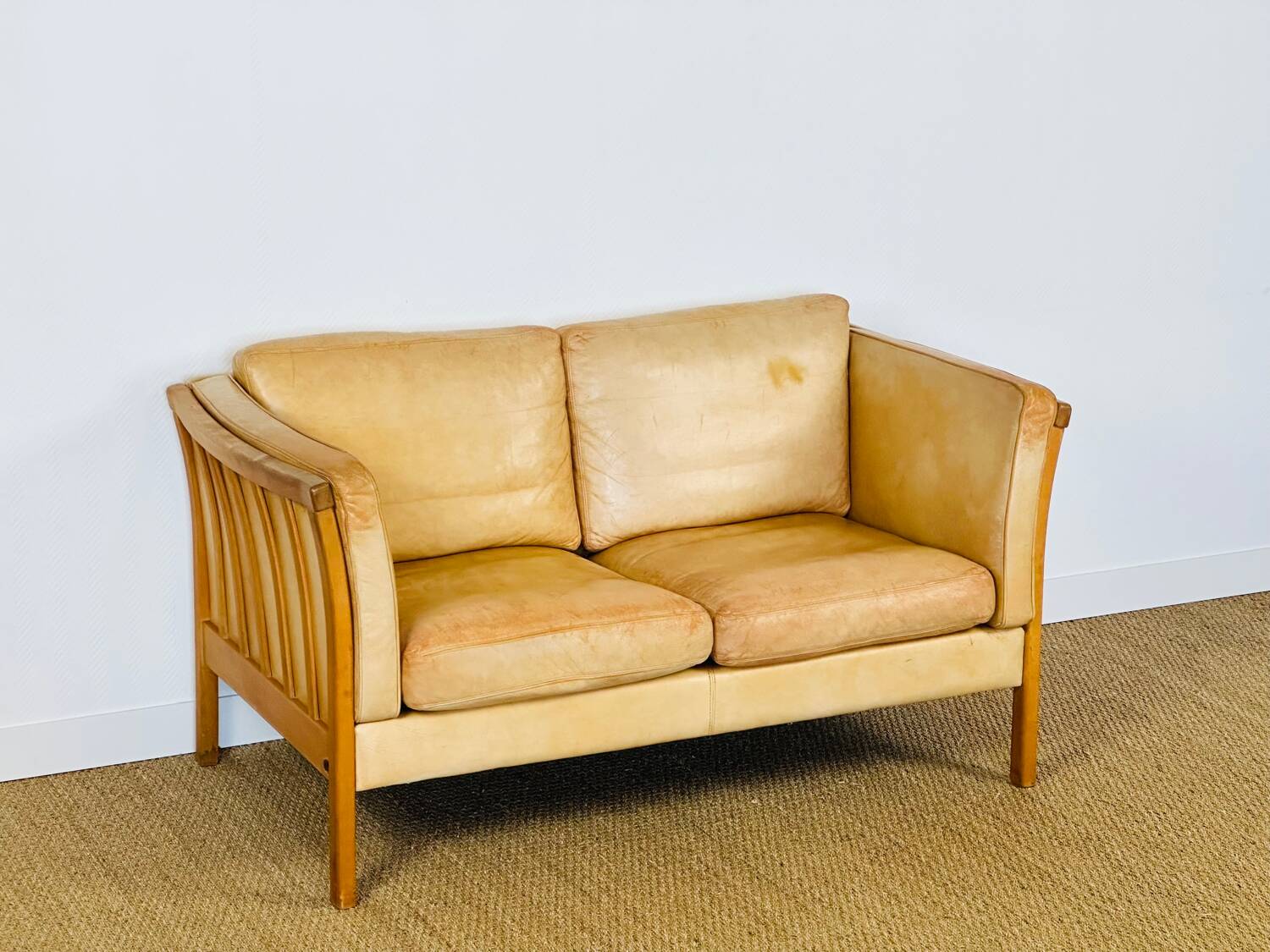 Vintage Scandinavian leather sofa Stoby 1960