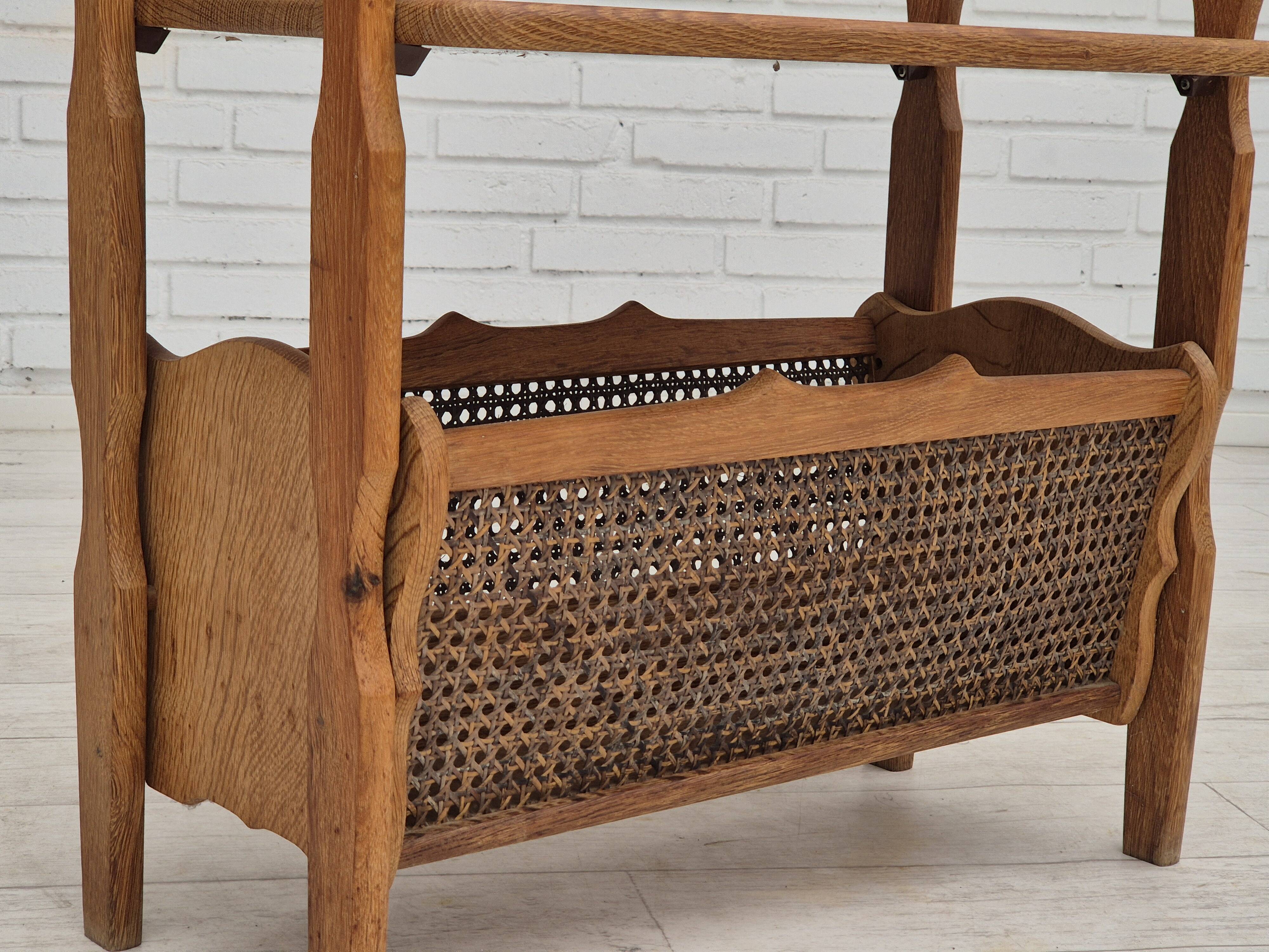 1970s, Danish newspaper side table. Solid oak wood, furniture mesh.