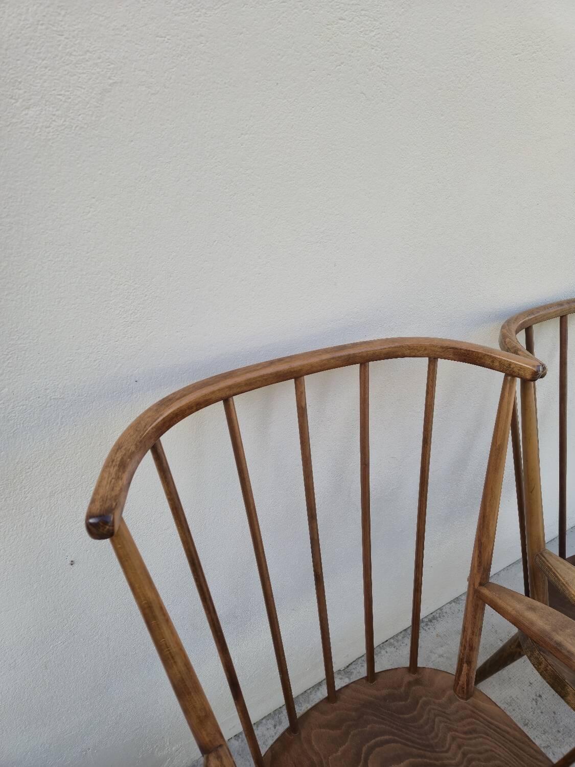 Pair of Baumann armchairs, signed, vintage Fan model