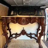 Console in carved solid oak and marble top
