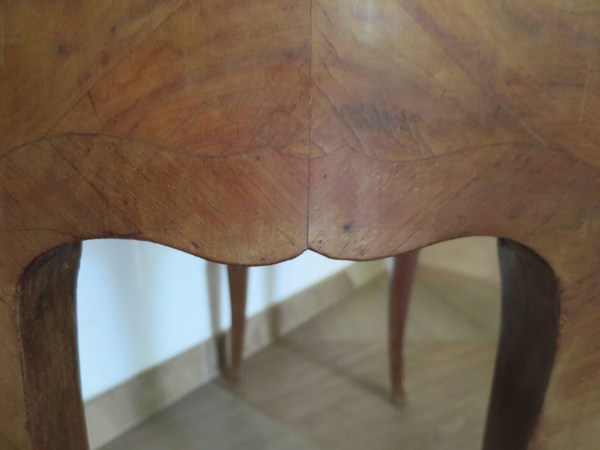 Paire de 2 chevets-louis xv-marqueterie-2 tiroirs-marbre rose