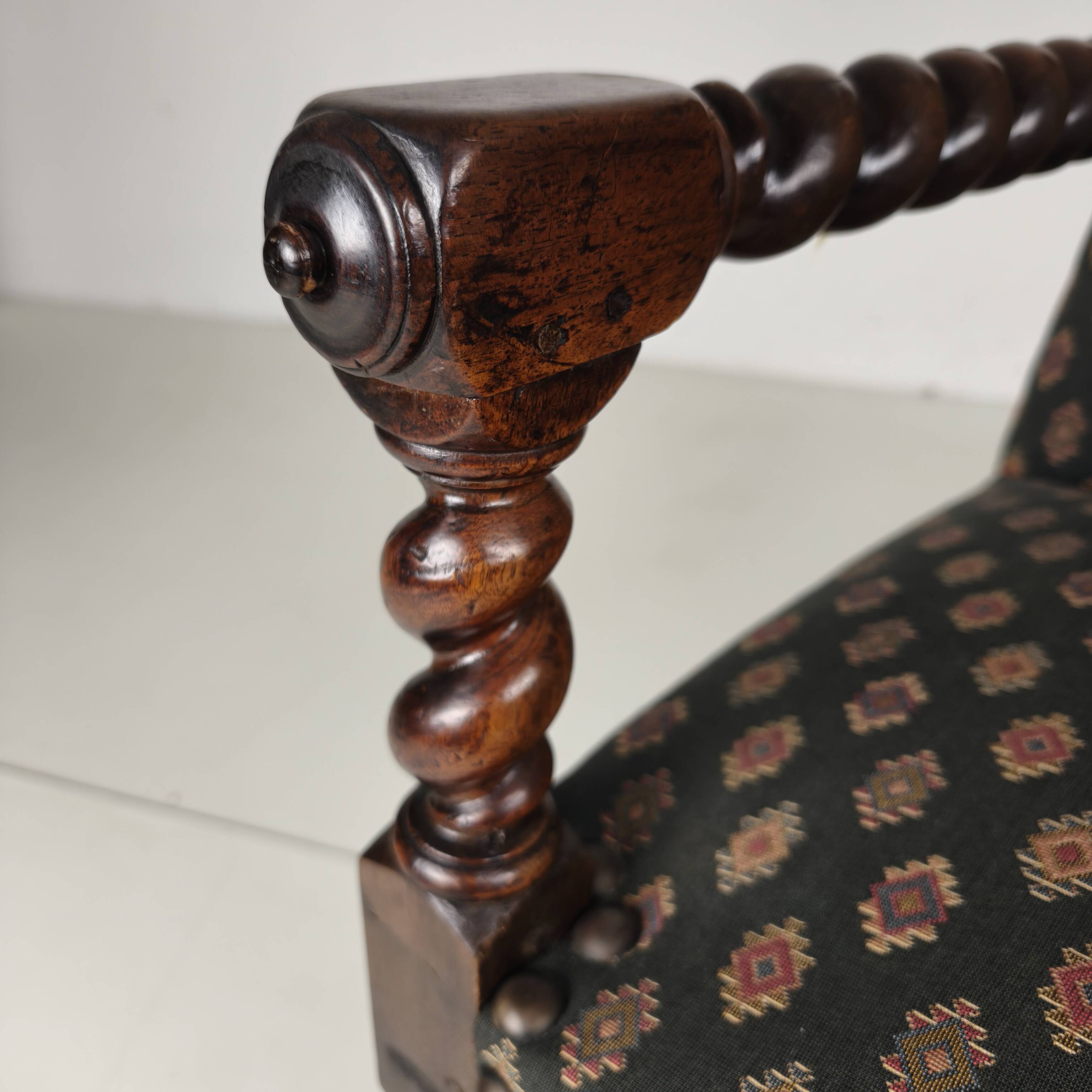 English Barley Twist Library Armchair in Dark Oak, circa 1700