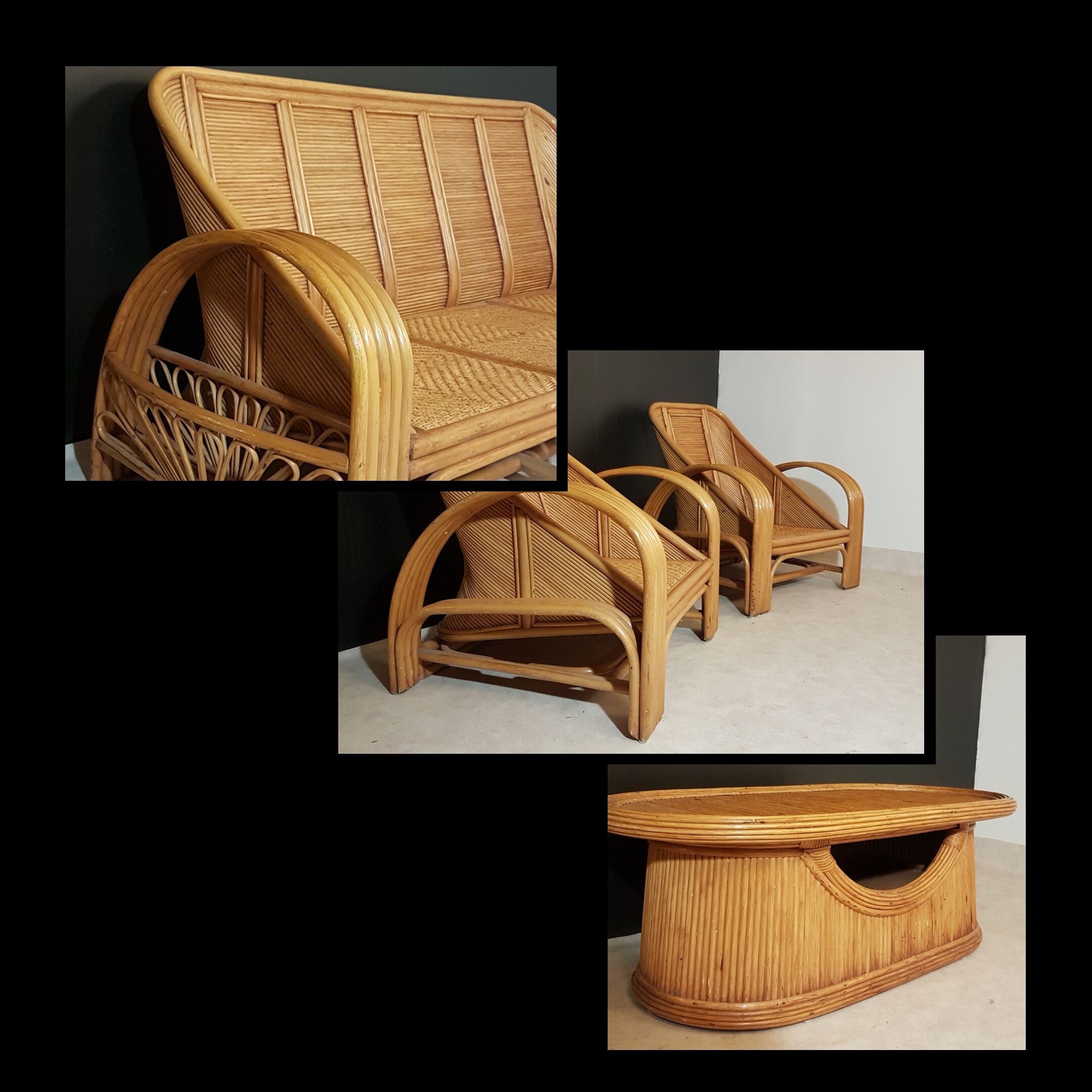 Rattan and bamboo coffee table 1960