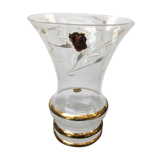 Vase art glassware Beaulieu glass decor vintage golden flowers