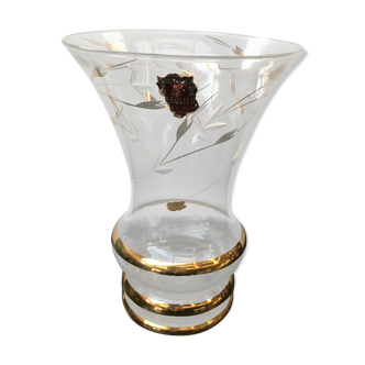 Vase art glassware Beaulieu glass decor vintage golden flowers
