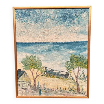 Huile sur panneau originale suédoise - "Landskrona" par Stig Allan - Signée - Vintage et encadrée - 60 × 50 cm (23,6" × 19,7")