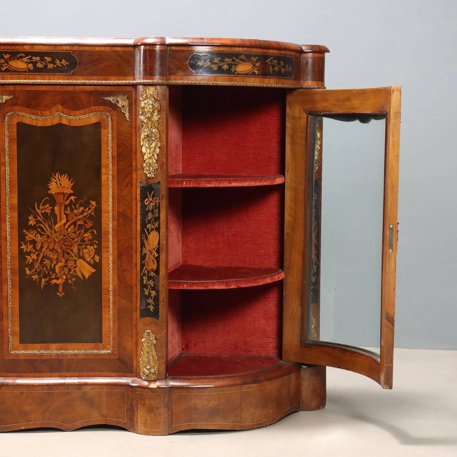 Antique cabinet in various types of wood, United Kingdom, 19th century.