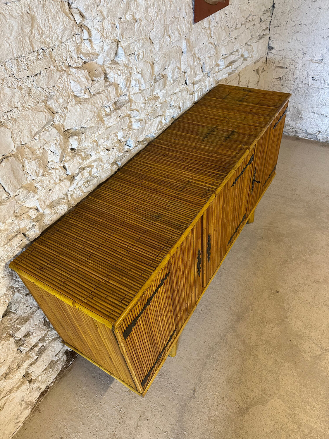 Bamboo and metal enfilade in the Audoux Minet style, 1950s.