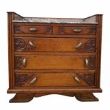Art Deco chest of drawers, marble top, solid oak, dressing table