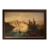 Joseph Brunner, Paysage autrichien avec lac et montagne, 1869, huile sur toile, encadré