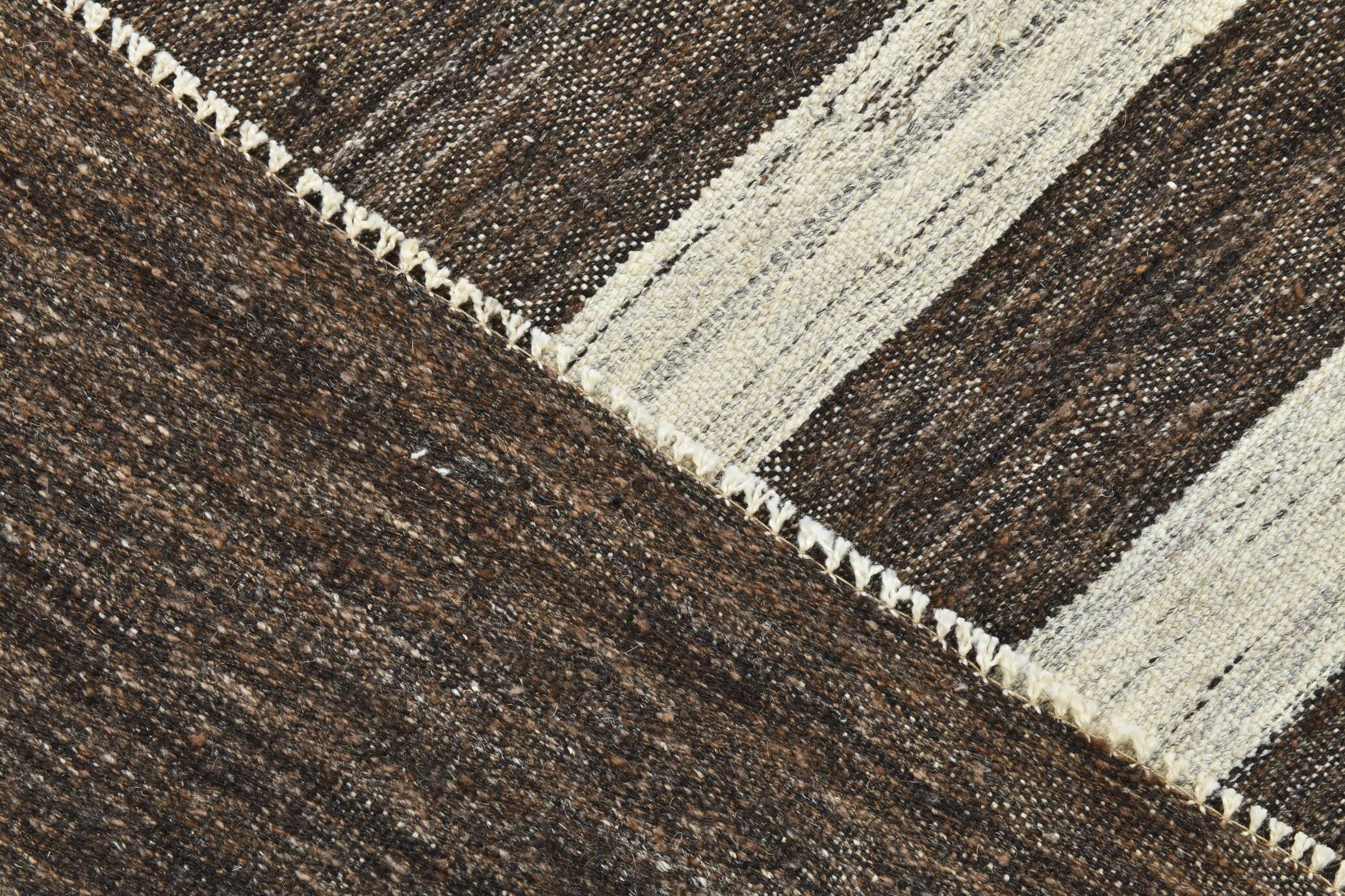 6x10 Brown & Beige Handmade Wool Kilim Rug, 195x324Cm