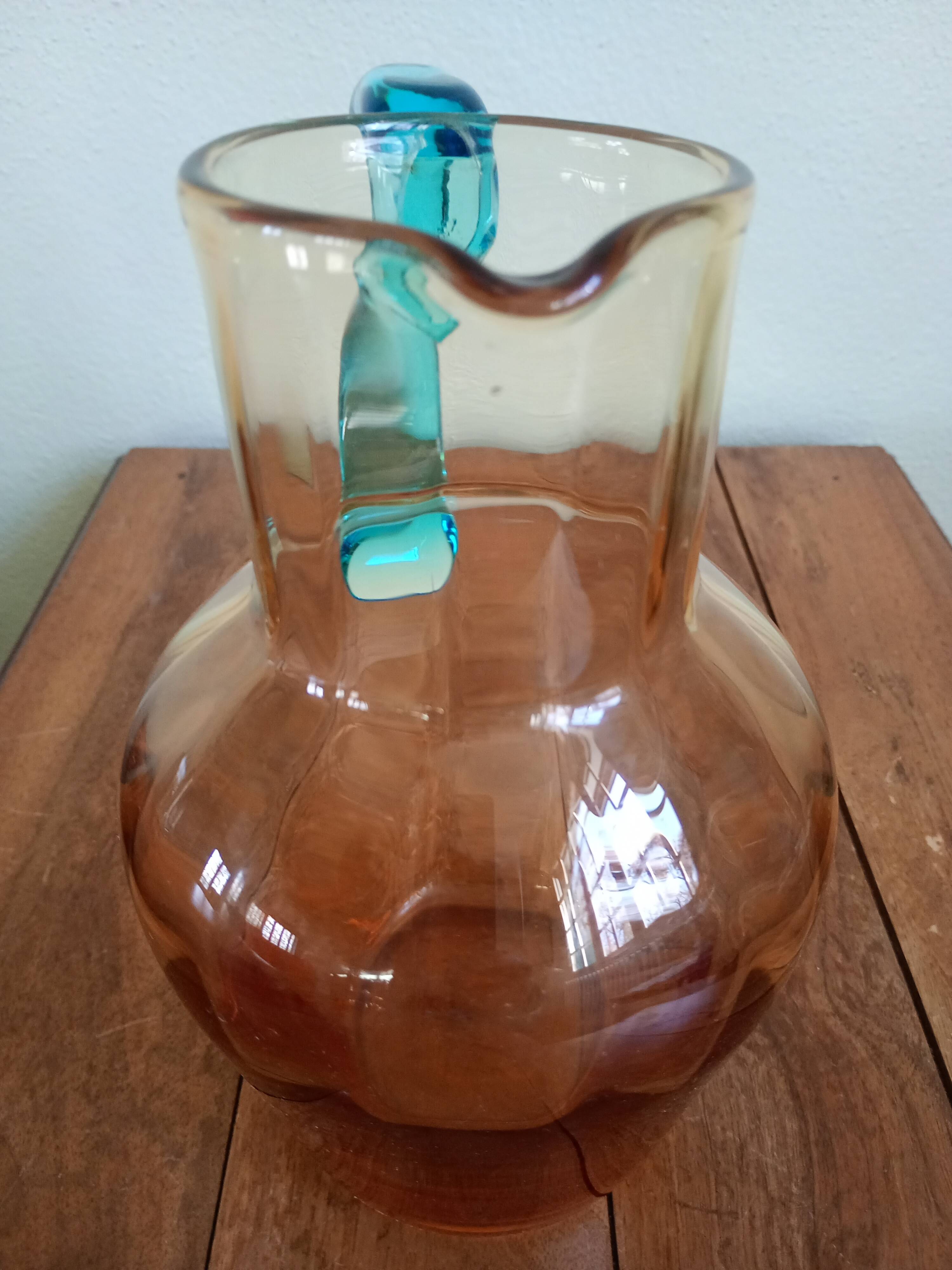 Portieux glassware pitcher - George Sand model - blue and amber