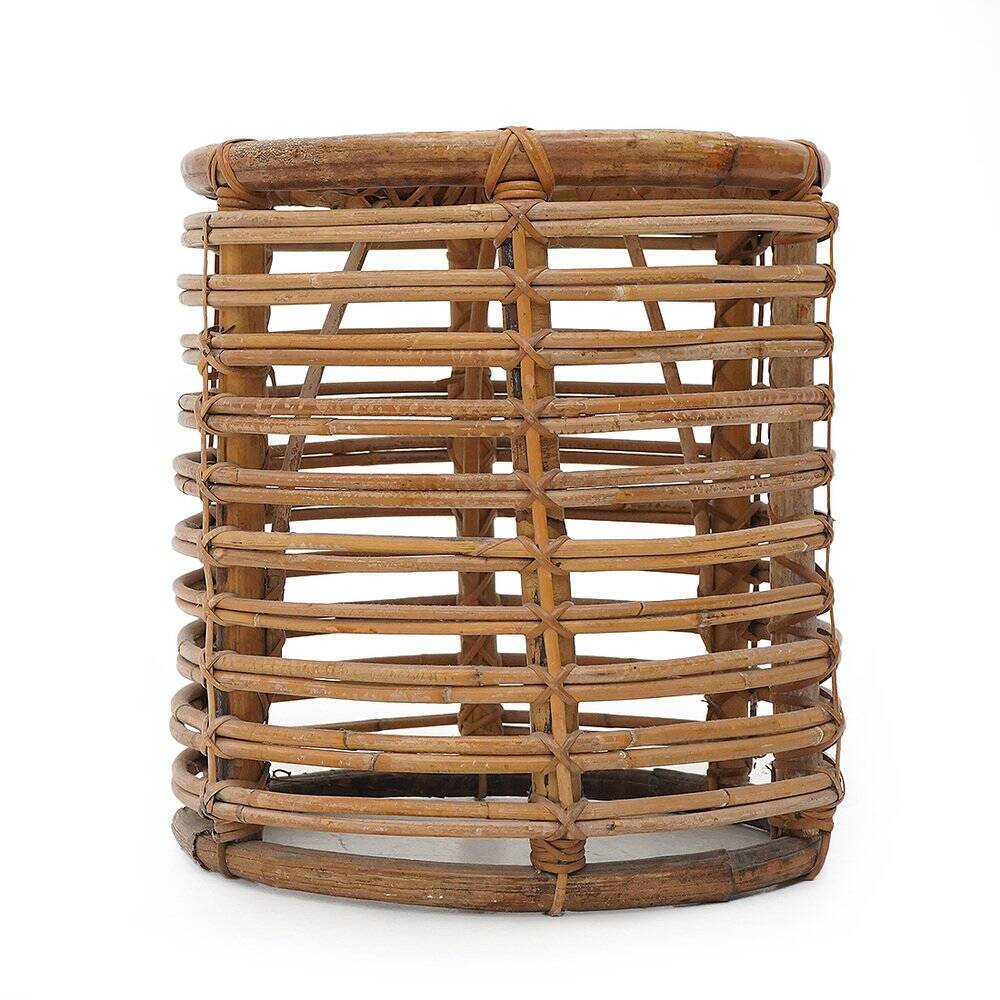 Cylindrical pouf in curved rattan by Castano, 1960s
