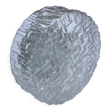 Round ceiling or wall light with molded glass and brick pattern