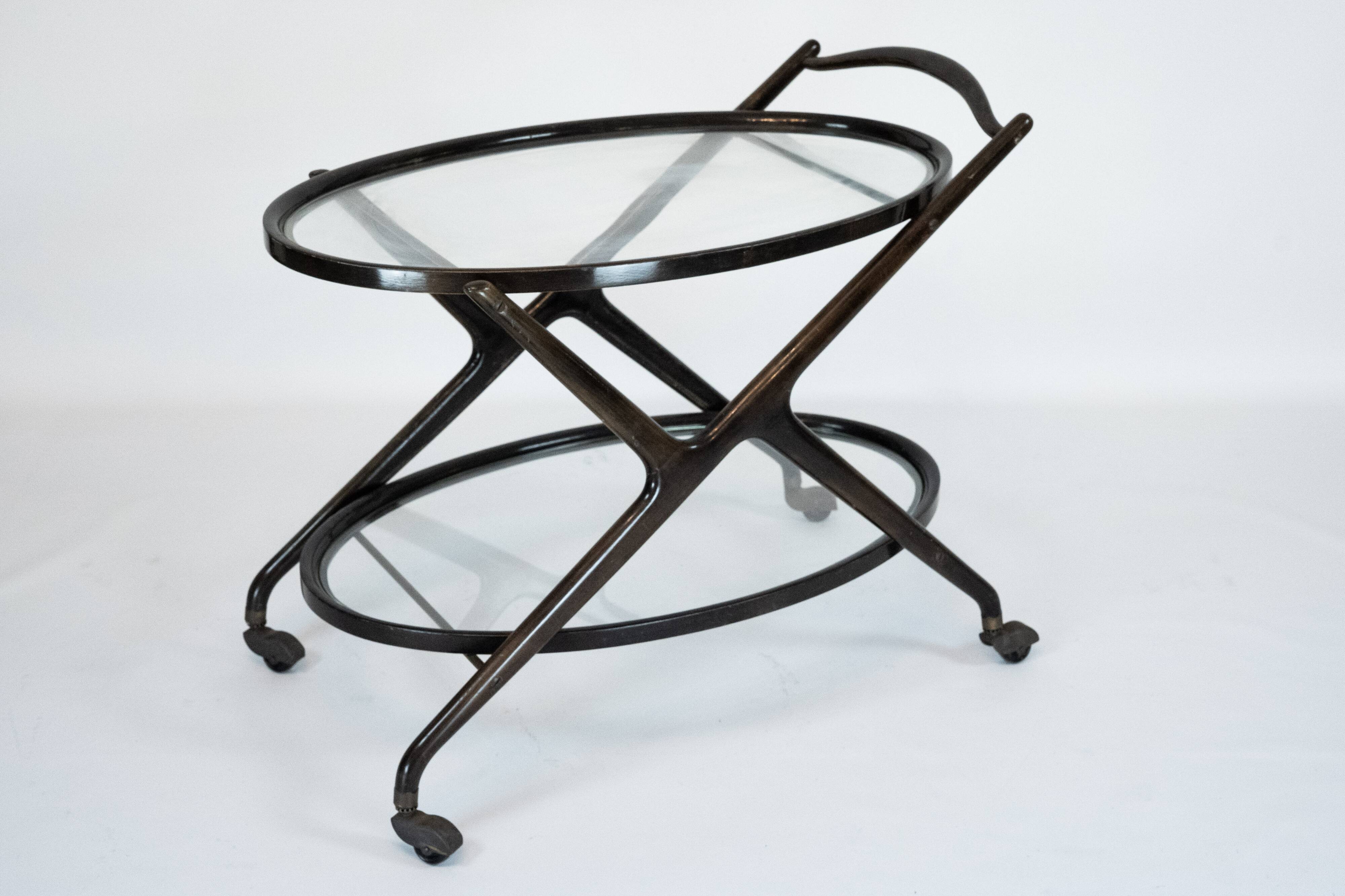Ebonized Wood and Glass Bar Cart by Cesare Lacca, Italy 1950s
