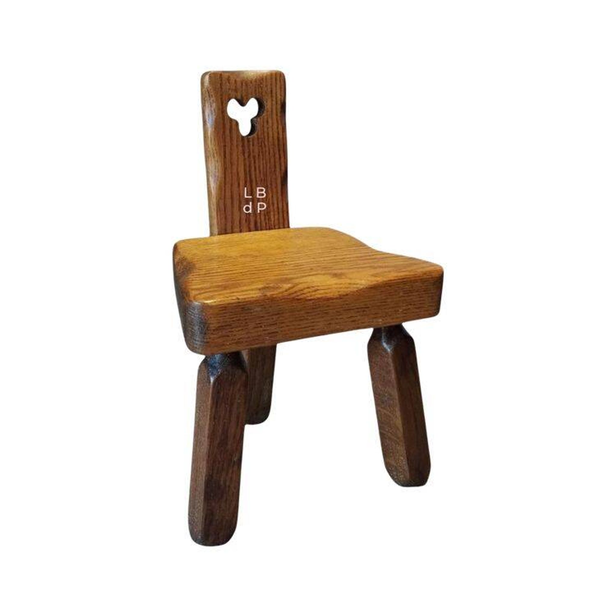 Tripod chair for children, Scandinavian chalet brutalist design.