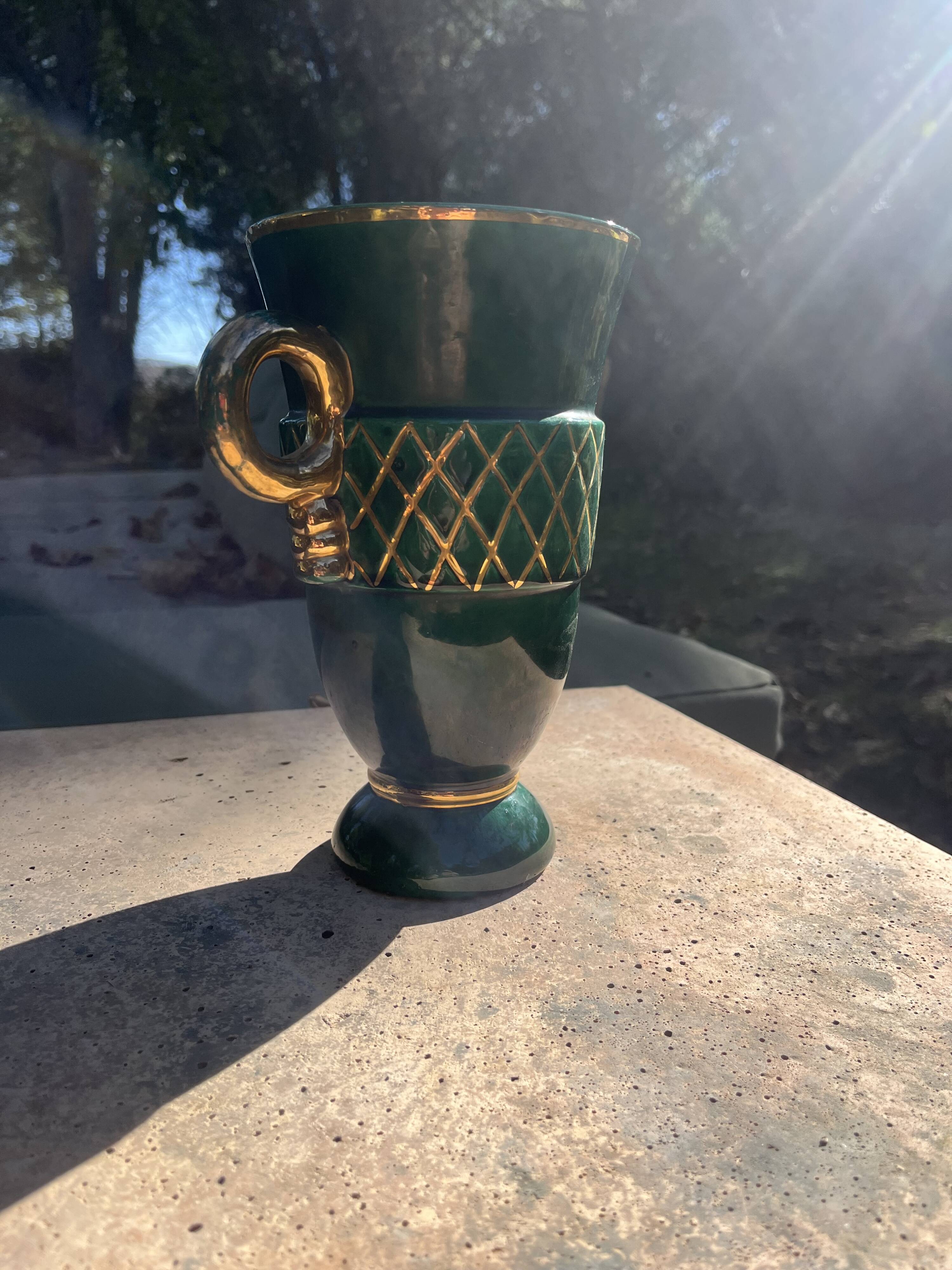 White Letalle vase for Saint Clément - model 4212 in green and gold.