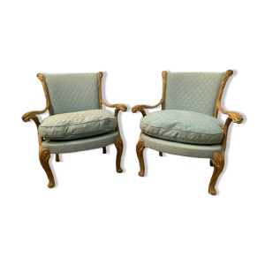 Paire de fauteuils de style louis XV en bois laqué doré XX siècle