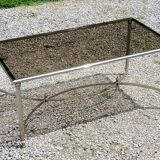 Coffee table from the 70s in chrome metal with smoked glass top in neo-classical style