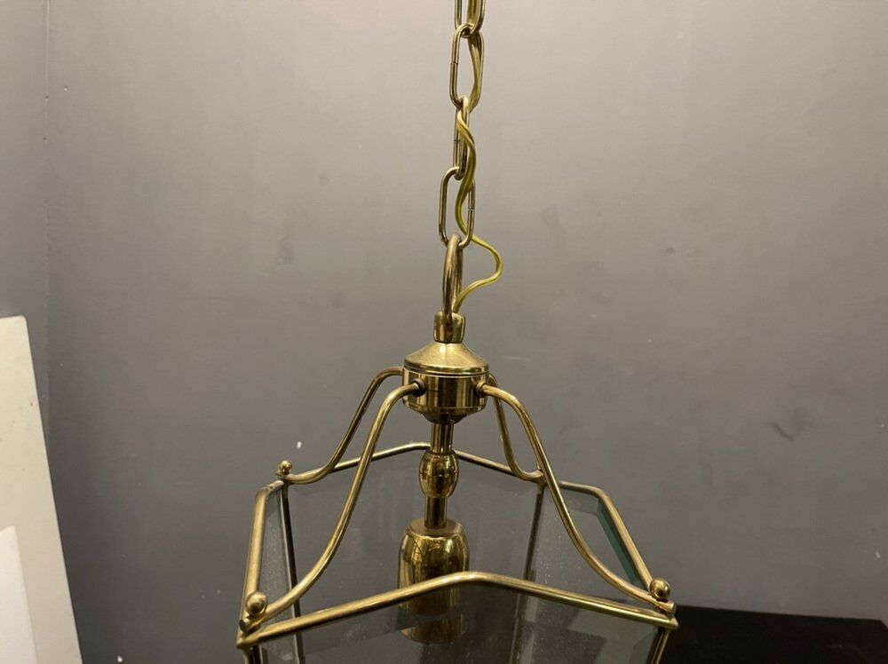 Vintage brass and glass light pendant , 1960s