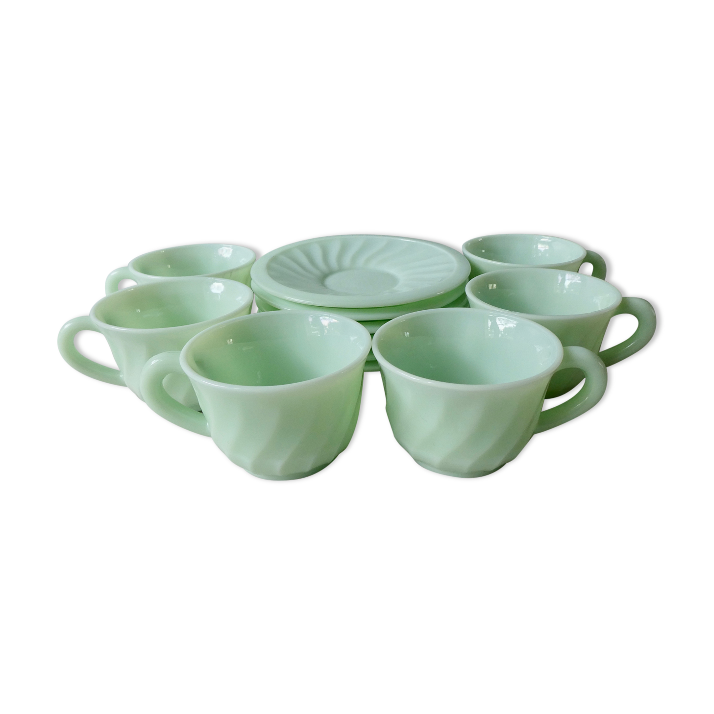 6 cups and sub cups in mint green opaline, France