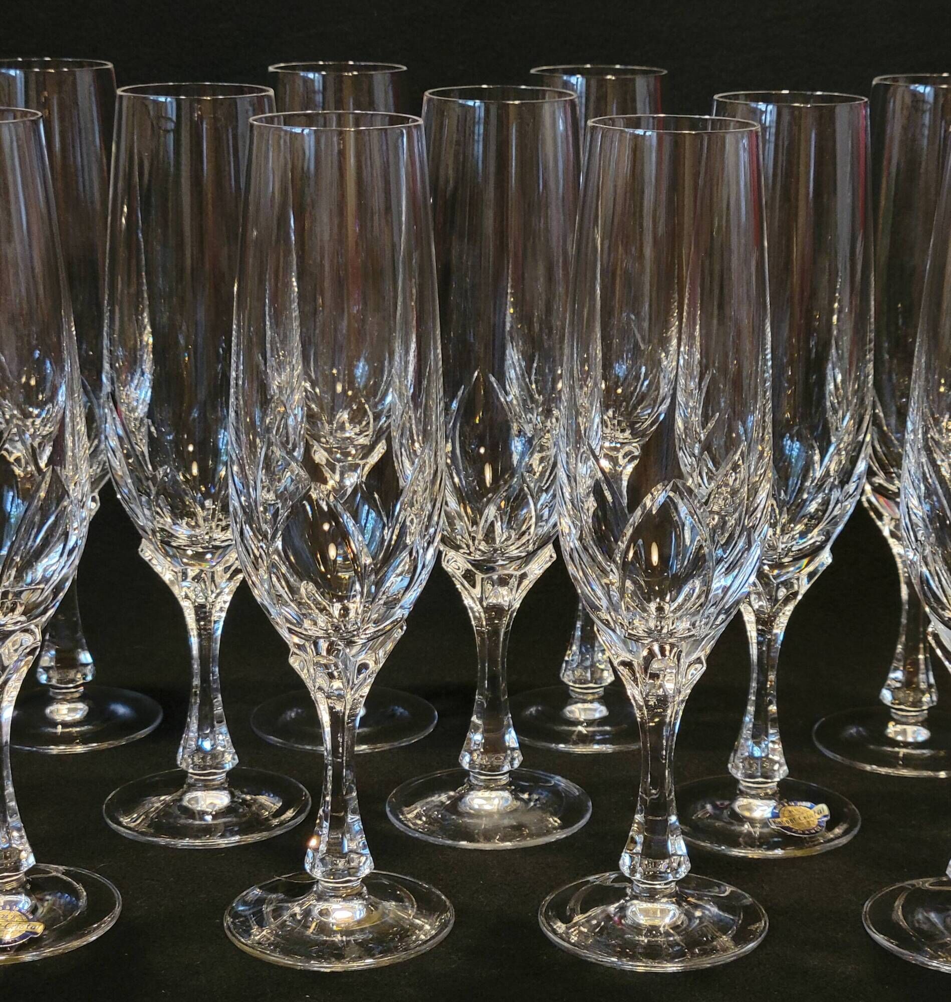 10 crystal champagne flutes 24% Cristallerie Kaspar Lemberg Lorraine vintage