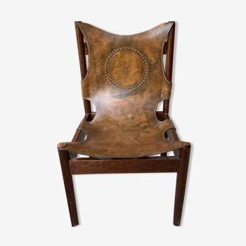Chaise en cuir Craftsman, années 1970