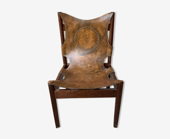 Chaise en cuir Craftsman, années 1970