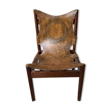 Chaise en cuir Craftsman, années 1970
