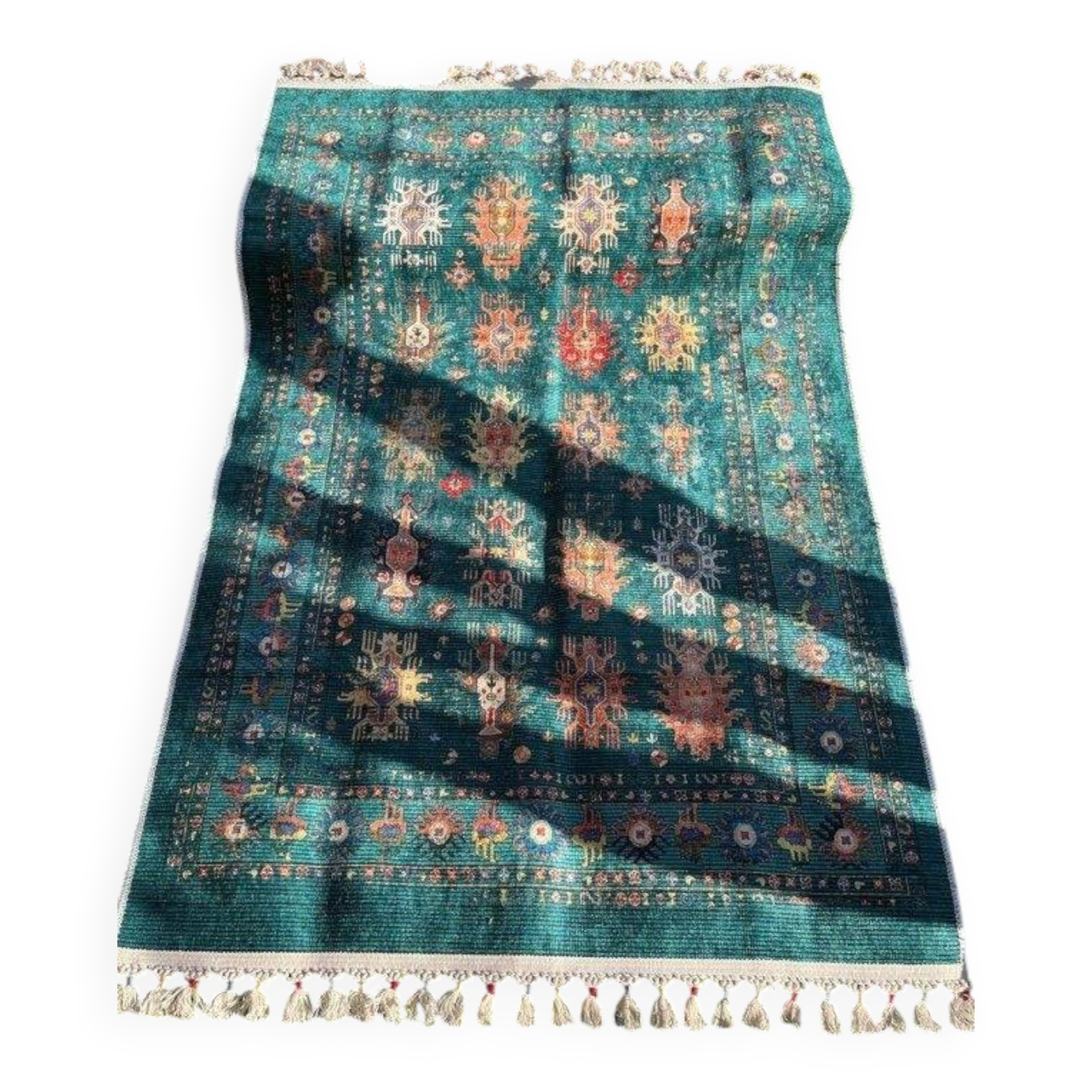 Modern rug with traditional Eastern patterns available for delivery only.