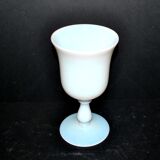 Ancient opaline white glass goblet with a soap bubble effect.