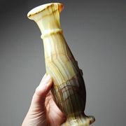 Small vintage baluster vase in green striped onyx, Italy, mid-century.