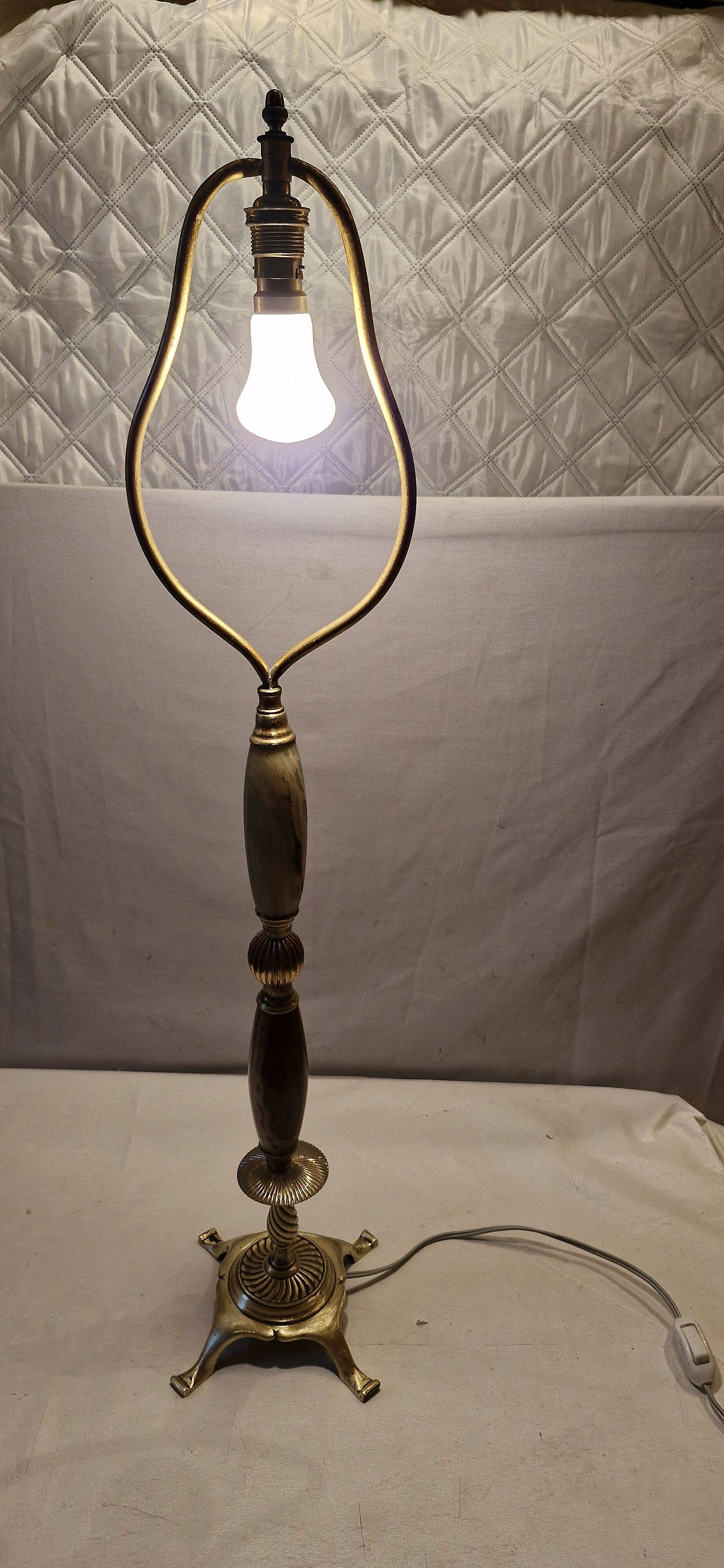 Old brass and marble lamp base, sold without shade.