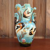 Monaco blue ceramic vase with fish decoration