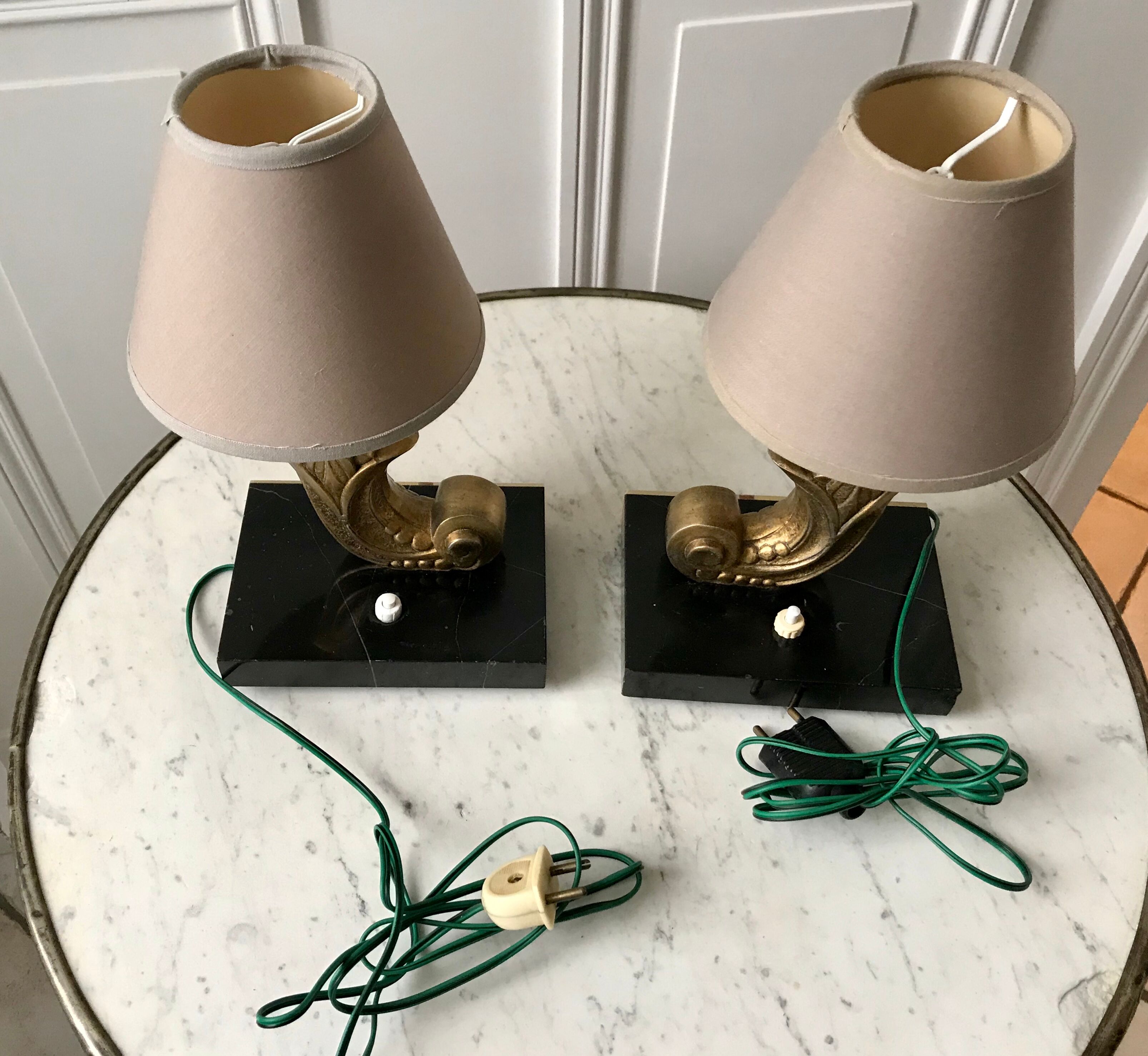 Pair of bronze and marble lamp art deco 30s