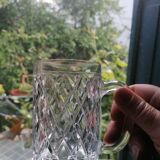 3 diamond-patterned glass mugs
