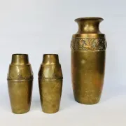 Art Nouveau Wrought and Hammered Brass Vase from WMF, Germany 1920s
