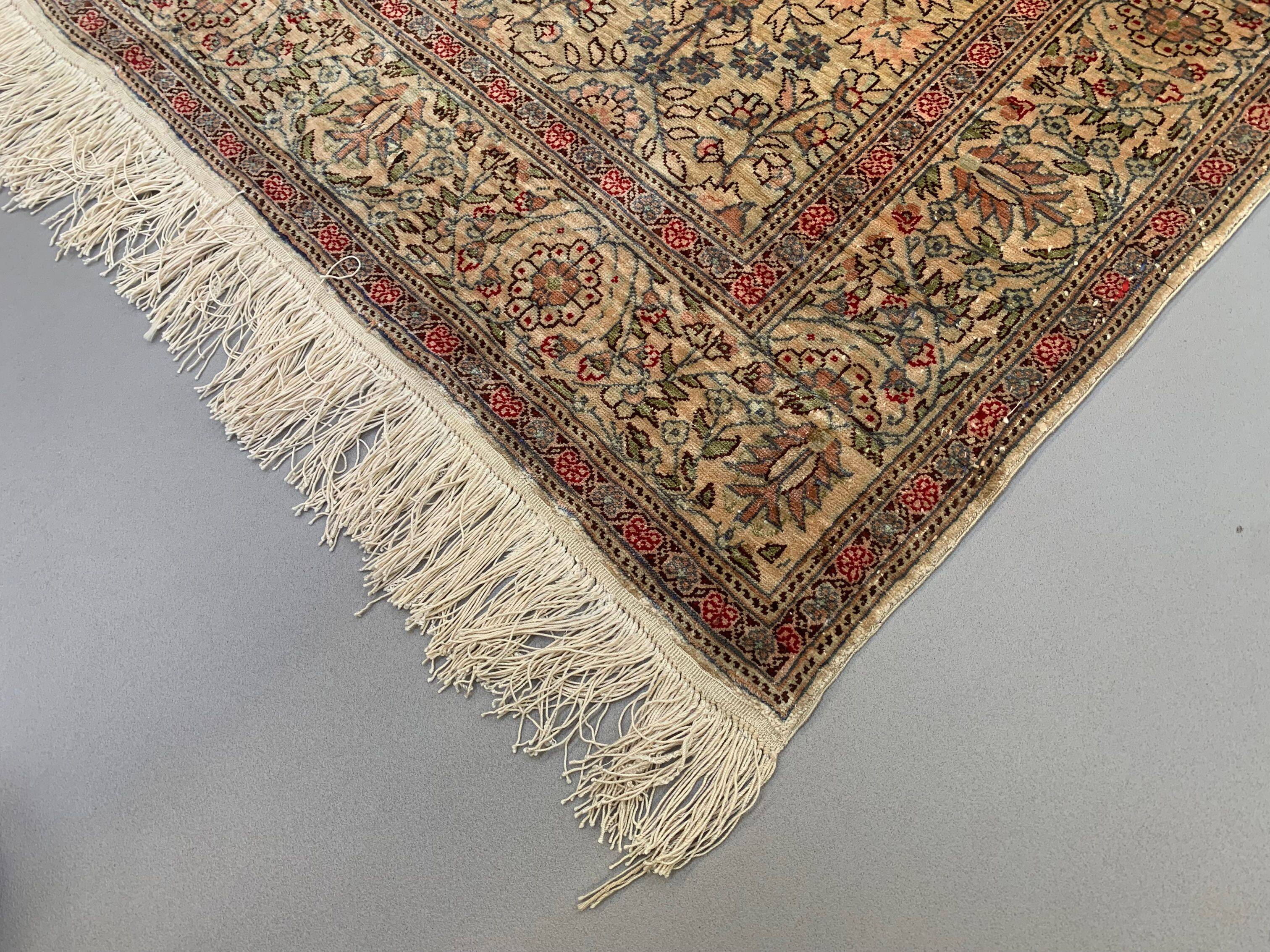 Vintage Turkish Silk Rug, 180x116 cm, Kayseri, Pink Blue Green, Handmade