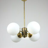 Mid-century Brass and Opaline Chandelier