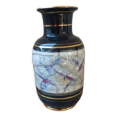 Vase vintage noir et doré, vase décoré de nervures, vase en céramique noir marbre, vase oriental