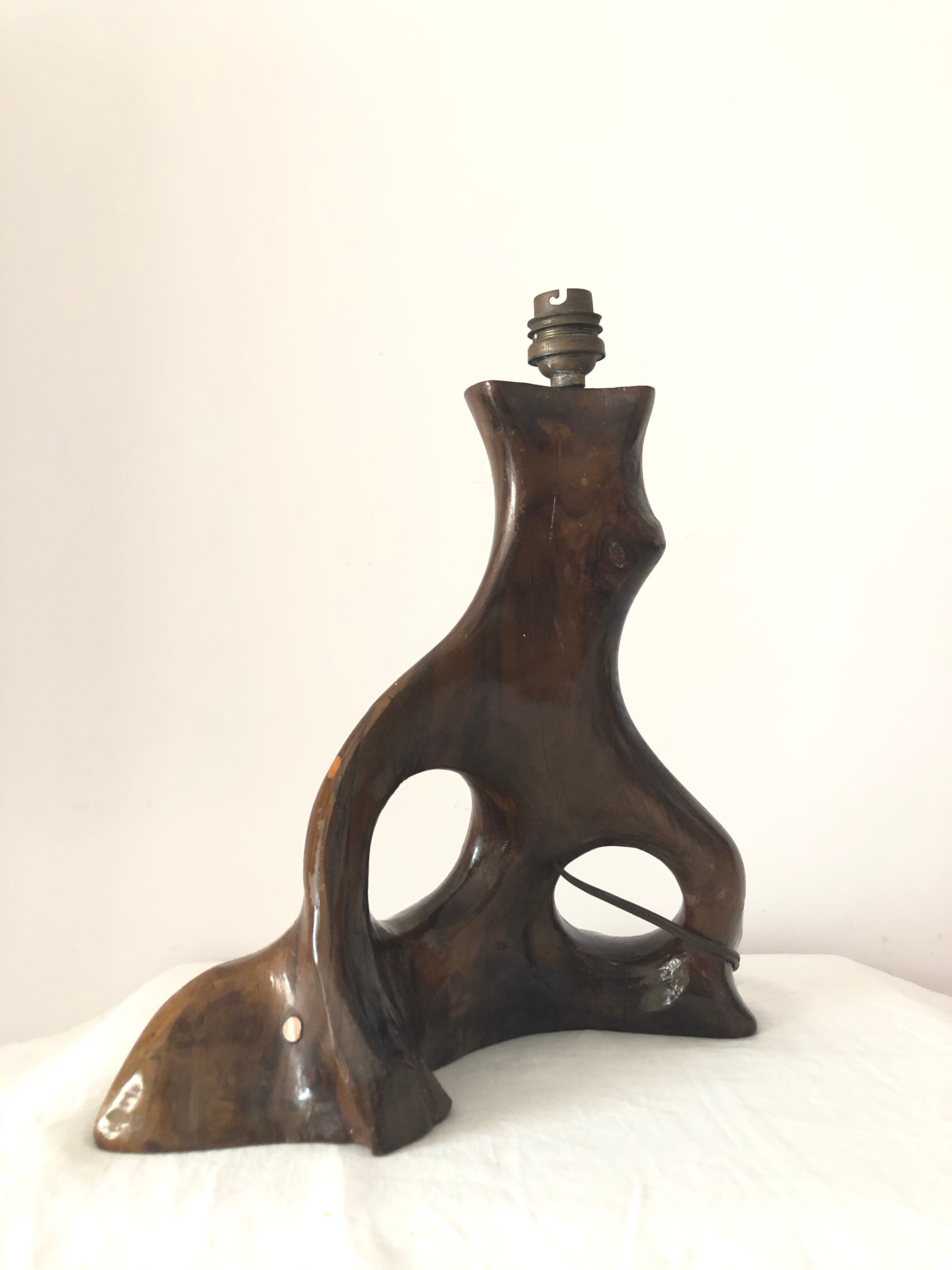 50s/60s olive wood brutalist lamp foot