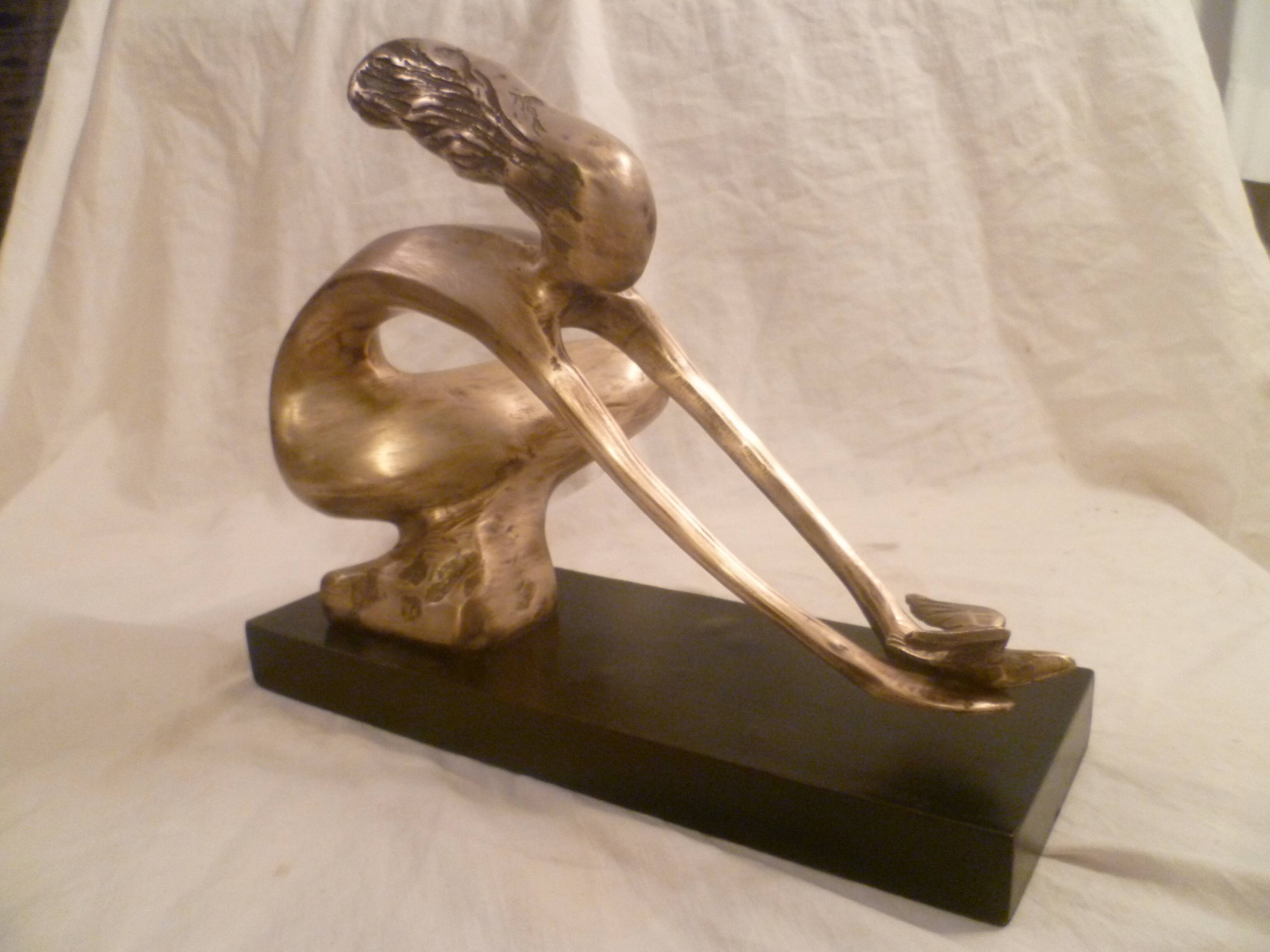 Abstract Bronze Sculpture Mid 20th Century Modernist/WOMAN WITH DOVE