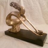 Abstract Bronze Sculpture Mid 20th Century Modernist/WOMAN WITH DOVE