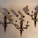 Set of 3 Empire style wall lights in bronze and gilded and green lacquered brass, Circa 1950.