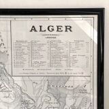 Vintage map of Algiers 1958, framed in wood and glass.