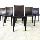 Vintage brown leather dining chairs, 1980s