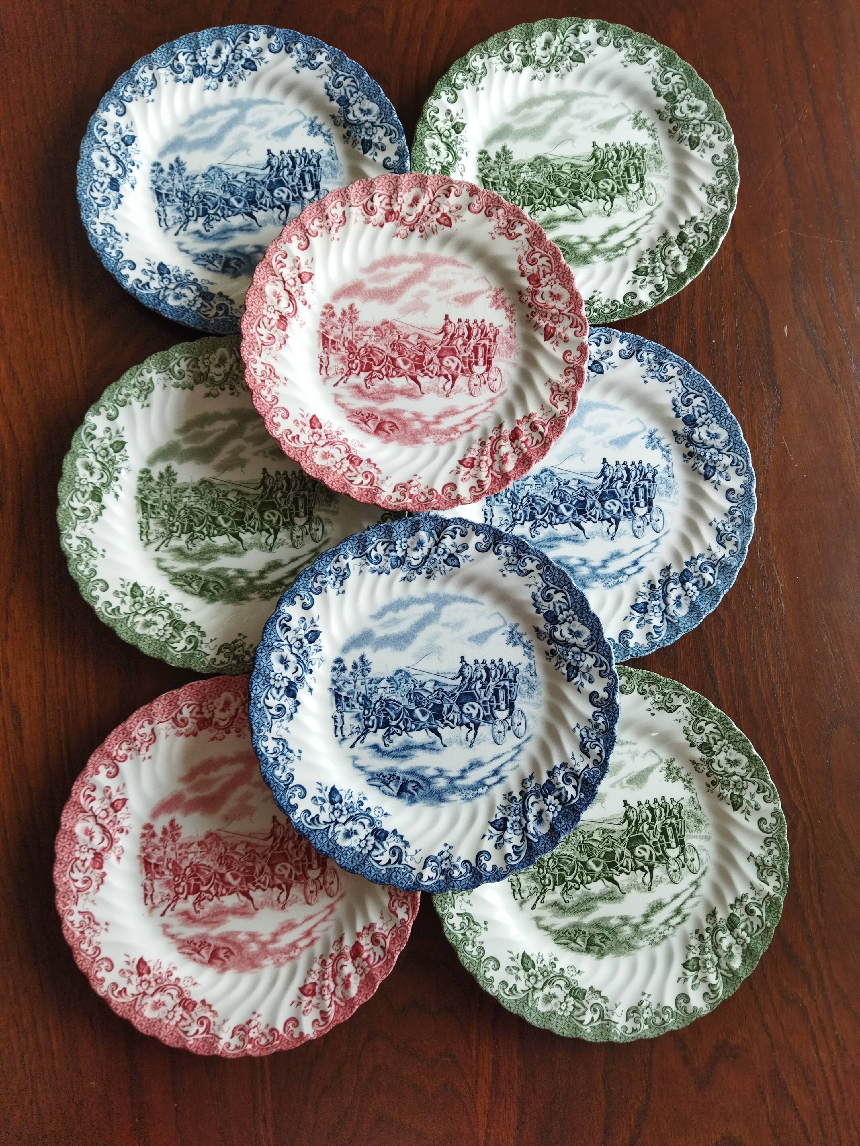 8 Johnson Bros "Coaching Scenes" English dessert plates